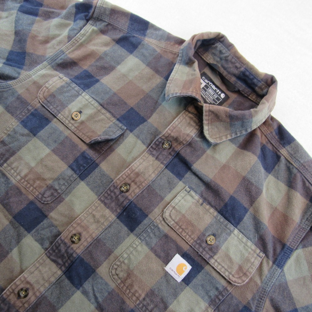 Carhartt Flannel Shirt Mens Medium Green Plaid Loose Fit 105078 DFE